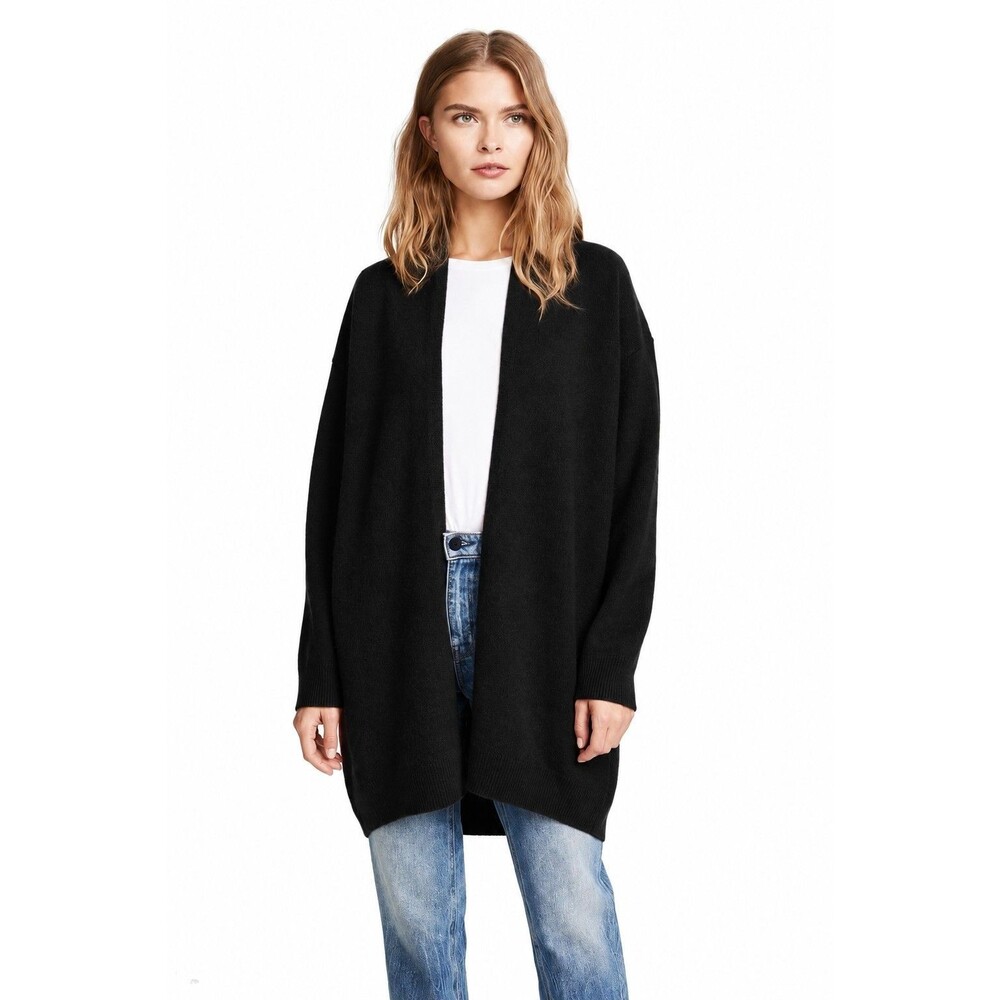 Vince 100% Cashmere Long Cardigan Women M Black Open Front Duster Sweater NEW